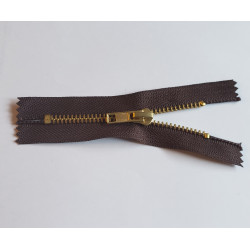 Metal, closed-end zip jeans, 10cm (4'') long - brown color tape and brass teeth