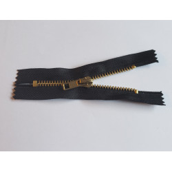 Metal, closed-end zip jeans, 8cm (3,2'') long - black color tape and brass teeth