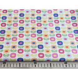 Multiflower white -medium-weight cotton with Scandinavian-style small flowers, the fabric with measuring tape