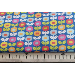 Multiflower strong blue -medium-weight cotton with Scandinavian-style small flowers, the fabric with measuring tape