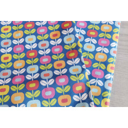 Multiflower strong blue -medium-weight cotton with Scandinavian-style small flowers, the fabric with measuring tape