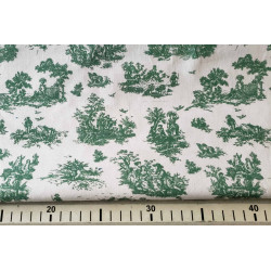 Toile de Jouy -  dark green on white - medium-weight cotton fabric, the pattern  with the ruler