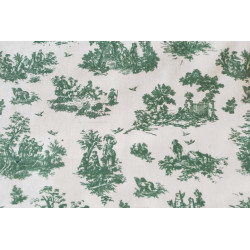 Toile de Jouy -  dark green on white - medium-weight cotton fabric,the pattern close up