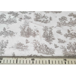 Toile de Jouy -  grey on white - medium-weight cotton fabric, the pattern  with the ruler