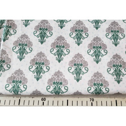 Vintage damask - grey and dark green color- medium-weight cotton fabric, the pattern  with measuring tape