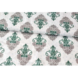 Vintage damask -  grey and dark green color- medium-weight cotton fabric, the fabric view with the fold