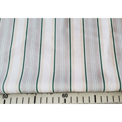 Vintage style stripes -  grey, beige, and dark green color- medium-weight cotton fabric, the fabric with measuring tape