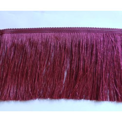 Silky cut fringe - burgundy - 110mm long, strip of fringing on the white background