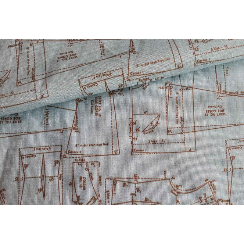 Dressmaking pattern- blue, medium-weight cotton, the fabric across the frame with the fold