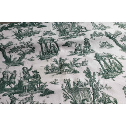 Countryside scenes Toile de Jouy-dark green, cotton canvas fabric, full view of the design