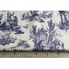 Countryside scenes Toile de Jouy-  navy color, cotton canvas fabric,with measuring tape