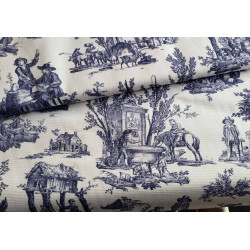 Countryside scenes Toile de Jouy- navy color, cotton canvas fabric, the frame with the folded fabric