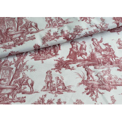 Countryside scenes Toile de Jouy- burgundy color, cotton canvas fabric, the frame with the folded fabric