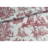 Countryside scenes Toile de Jouy- burgundy color, cotton canvas fabric, the frame with the folded fabric