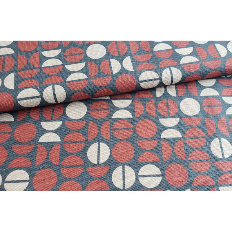 RETRO COFFEE BEANS - teal/terra, heavy-weight cotton panama fabric, the fabric with the fold