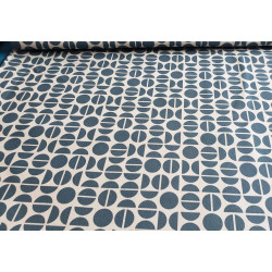 RETRO COFFEE BEANS - natural/teal- cotton panama fabric, the view on full pattern