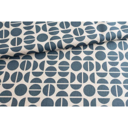 RETRO COFFEE BEANS - natural/teal- cotton panama fabric, the capture with the fold of the fabric across the shot