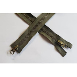 double slider, antique brass - metal zip #8 - olive - 90cm on the white background