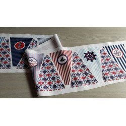 Outdoor fabric bunting panel - Nautical elements- placed on the table with fold