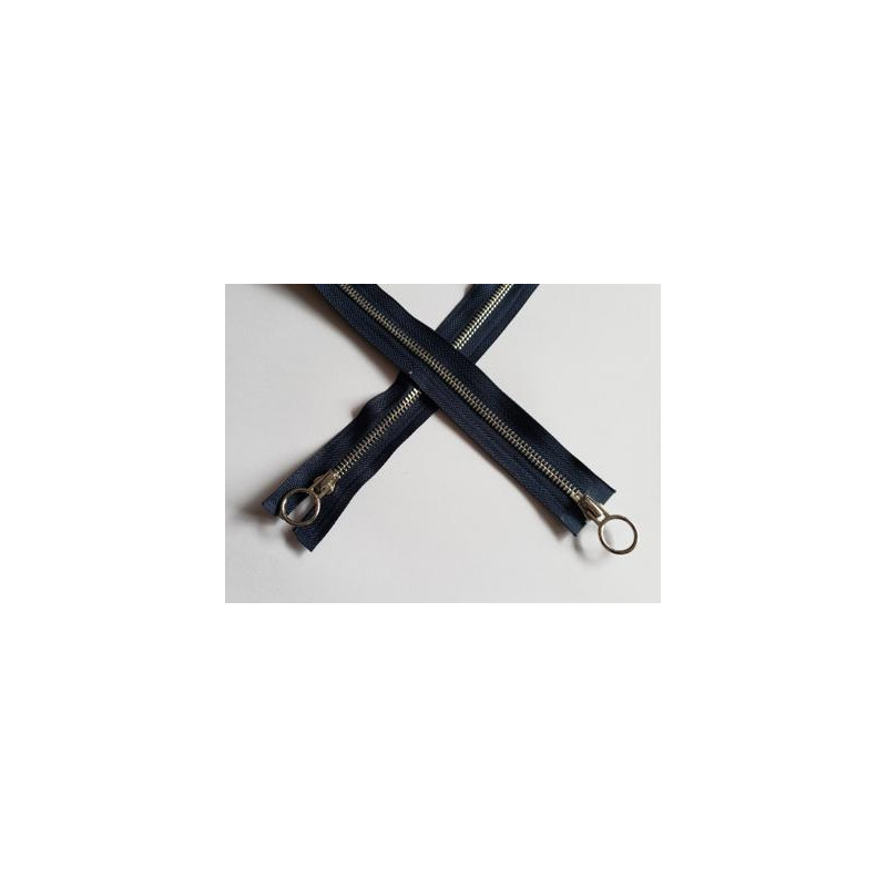 double slider nickel metal zip - navy - 90cm, crossed on the white background