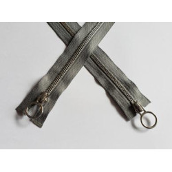 double slider nickel metal zip - grey - 90cm, crossed on the white background