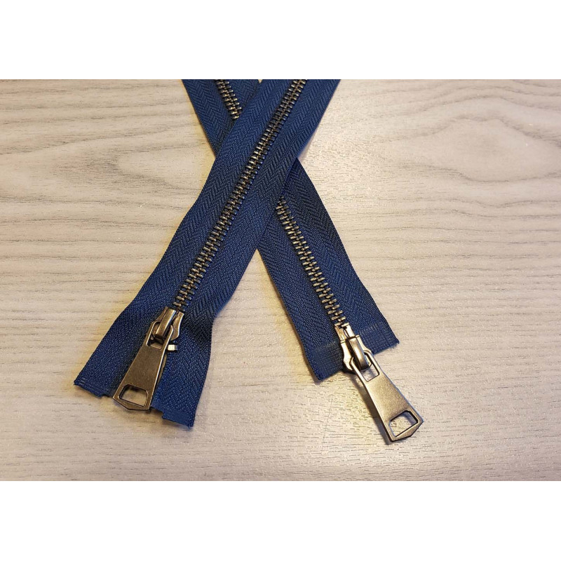 double slider metal zip - navy - antique brass - 80cm - straight puller