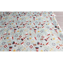 Retro beach- duck egg background fabric, full view on the design