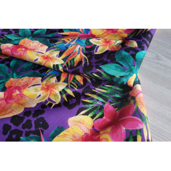 Orchids on cheetah spots - water-resistant fabric - purple background, the shot with the fold