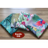 Outdoor fabric remnants bundle, 4 pieces of fabric, printed in parrots design placed on the table