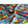 Super Hero comics - single jersey, this shot shows a twisted fabric on the table