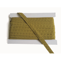 Cotton gimp trim 20mm wide in chartreuse color, full reel on the white background