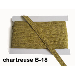 Cotton gimp trim 20mm wide in chartreuse color, full reel on the white background