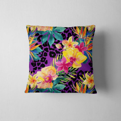 Outdoor cushion - Orchids on cheetah spots - purple on the white background