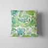Outdoor square cushion - watercolor leaves - white. The cushion is placed on the white background