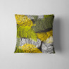 Outdoor square cushion - piniata leaf - dark grey design. The cushion is placed on a white background