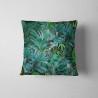 Outdoor square cushion -Palm paradise dark grey design. The cushion is placed on a white background
