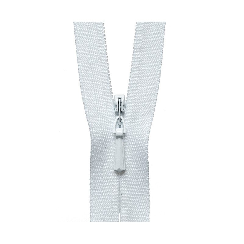 closed-end invisible zip- white - 41cm YKK, placed on a white background