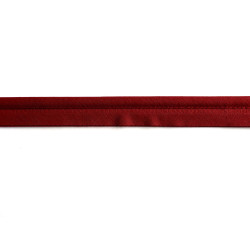 Plain, burgundy flanged piping cord on a white background