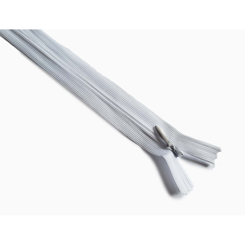 closed-end invisible zip- white - 60cm, placed on a white background