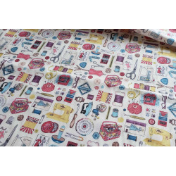 vintage sewing design fabric, the fabric with the fold across the frame