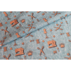 sewing machines - orange design fabric, the fabric with the fold across the frame