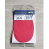 Iron-on cotton elbow patches - fuchsia on a grey table