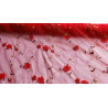 Embroidered soft tulle fabric - 3D effect- red- full design view