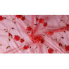 Embroidered soft tulle fabric - 3D effect- red