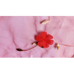 Embroidered soft tulle fabric - 3D effect- red- close-up on detail