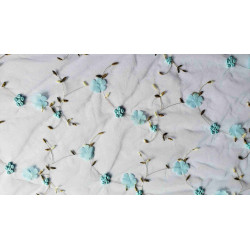 Embroidered soft tulle fabric - 3D effect- 3D light blue - full design view