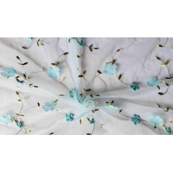 Embroidered soft tulle fabric - 3D effect- light blue with a twist