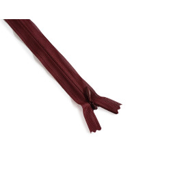 closed-end invisible zip - dark burgundy - 18cm, placed on a white background