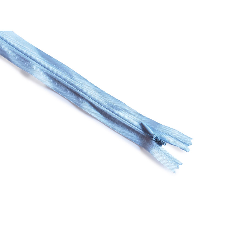 invisible zip light blue - 45cm long, across the frame on a white background