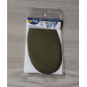 Iron-on cotton elbow patches - olive green placed on a grey background